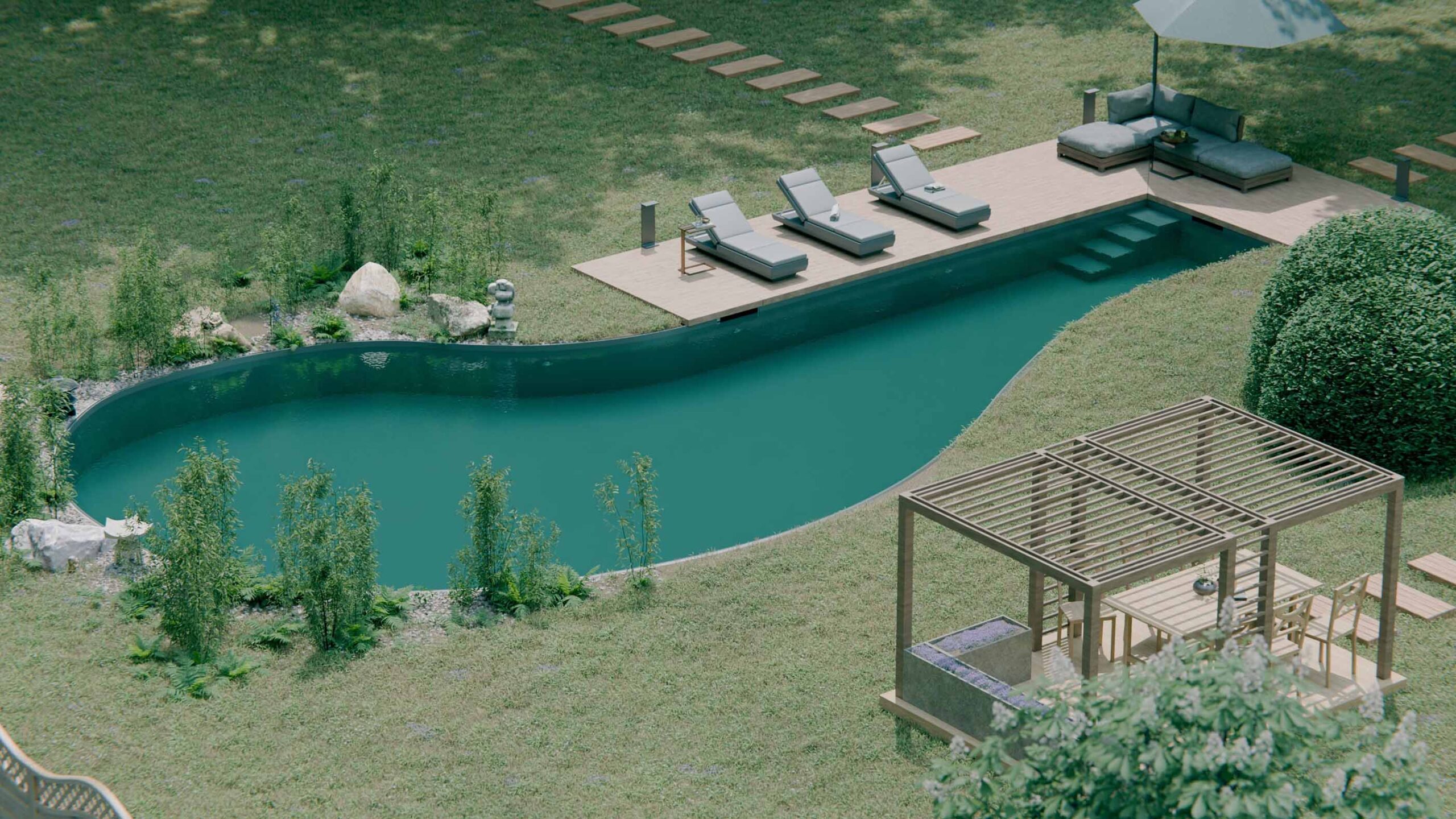Piscine naturelle vue aérienne